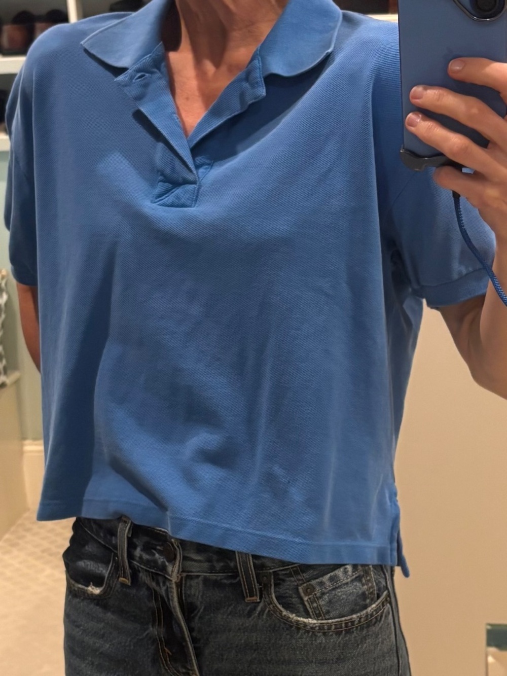 New XS Tuckernuck Washed Blue Pique Holmes Boyfriend Polo XS Women’s - Picture 6 of 7